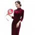 Women Velvet Cheongsam Dress Stylish Slim Fit Large Size Long Skirt Elegant Stand Collar High Slit Dress T0072 4 emerald green M