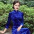 Women Velvet Cheongsam Dress Stylish Slim Fit Large Size Long Skirt Elegant Stand Collar High Slit Dress T0072 4 emerald green M