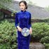 Women Velvet Cheongsam Dress Stylish Slim Fit Large Size Long Skirt Elegant Stand Collar High Slit Dress T0072 4 emerald green M