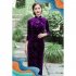 Women Velvet Cheongsam Dress Stylish Slim Fit Large Size Long Skirt Elegant Stand Collar High Slit Dress T0072 4 emerald green L