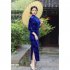 Women Velvet Cheongsam Dress Stylish Slim Fit Large Size Long Skirt Elegant Stand Collar High Slit Dress T0072 4 emerald green L