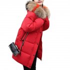 Women Warm Cotton Padded Jacket Fashionable Hooded Winter Coat red XXXL