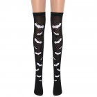 Women White Bat Pattern Socks Over Knee Stocking for Halloween Party Wear Black  white bat  One size