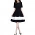 Women White Black Stripes Short Sleeve Thin A line Dress Black and white stitching S