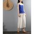 Women Wide leg Cropped Pants Summer High Waist Retro Solid Color Loose Casual Cotton Linen Pants Brick red 3XL