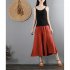 Women Wide leg Cropped Pants Summer High Waist Retro Solid Color Loose Casual Cotton Linen Pants Brick red 3XL