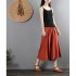 Women Wide leg Cropped Pants Summer High Waist Retro Solid Color Loose Casual Cotton Linen Pants Brick red 3XL