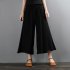 Women Wide leg Cropped Pants Summer High Waist Retro Solid Color Loose Casual Cotton Linen Pants Brick red 3XL