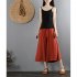Women Wide leg Cropped Pants Summer High Waist Retro Solid Color Loose Casual Cotton Linen Pants Brick red 3XL
