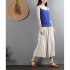 Women Wide leg Cropped Pants Summer High Waist Retro Solid Color Loose Casual Cotton Linen Pants Brick red 3XL