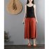Women Wide leg Cropped Pants Summer High Waist Retro Solid Color Loose Casual Cotton Linen Pants Brick red 3XL