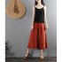 Women Wide leg Cropped Pants Summer High Waist Retro Solid Color Loose Casual Cotton Linen Pants Brick red 3XL