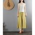 Women Wide leg Cropped Pants Summer High Waist Retro Solid Color Loose Casual Cotton Linen Pants Brick red 3XL