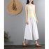 Women Wide leg Cropped Pants Summer High Waist Retro Solid Color Loose Casual Cotton Linen Pants yellow L