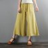 Women Wide leg Cropped Pants Summer High Waist Retro Solid Color Loose Casual Cotton Linen Pants yellow L
