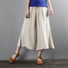 Women Wide-leg Cropped Pants Summer High Waist Retro Solid Color Loose Casual Cotton Linen Pants linen color L