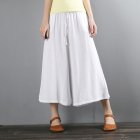 Women Wide-leg Cropped Pants Summer High Waist Retro Solid Color Loose Casual Cotton Linen Pants White 5XL