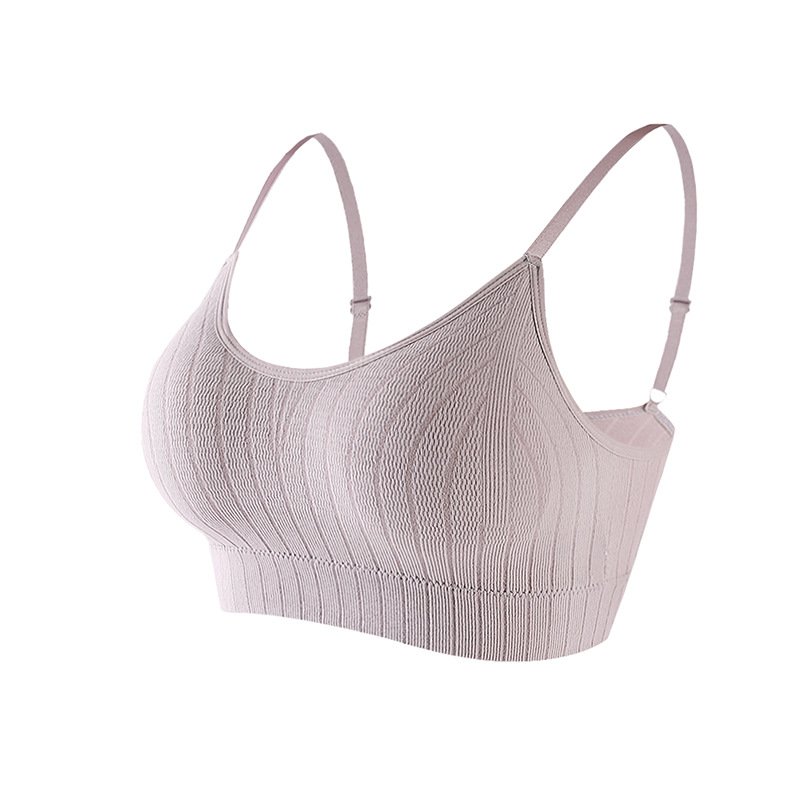 Wholesale Women Wireless Bra With Breast Pad Push-up Solid Color Underwear  With Adjustable Strap Breathable Underwear bean paste color One size  (42.5-62.5kg) From China