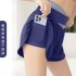 Women Yoga Shorts With Pocket Contrast Color Seamless Quick drying Sports Short Pants For Running Fitness Cycling blue XXL