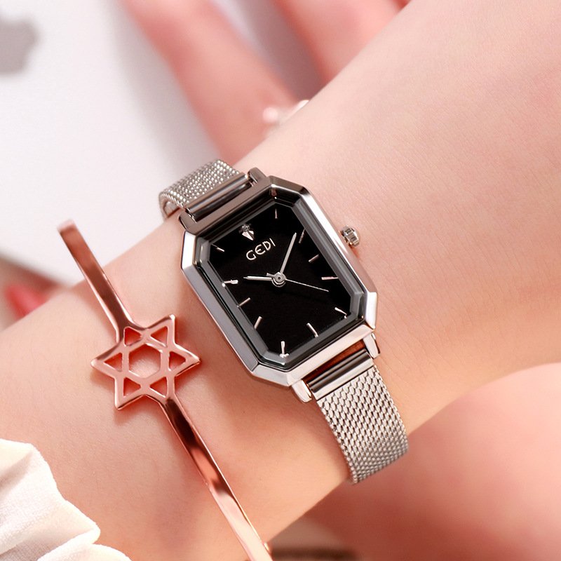 Women's Bling Starry Dial Analog Waterproof Quartz Wrist Watches for Student Casual Office  Silver shell black plate