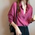 Women s Blouse Spring and Autumn Solid Color Loose Long Sleeve Shirt red M