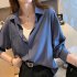 Women s Blouse Spring and Autumn Solid Color Loose Long Sleeve Shirt red M