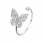Women's Bracelet All-match Hollow Zircon  Pearl Butterfly-shape Open Bracelet Silver