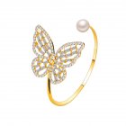 Women s Bracelet All match Hollow Zircon  Pearl Butterfly shape Open Bracelet Golden