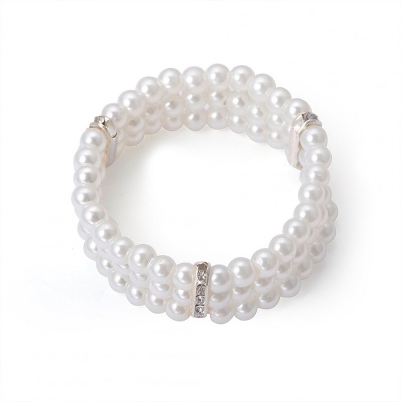Women's Bracelet  Multi-layer Rhinestone Faux Pearl Bracelet creamy-white