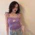 Women s Camisole Summer Knitted Embroidery Slim Cropped Small Camisole white free size