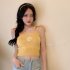 Women s Camisole Summer Knitted Embroidery Slim Cropped Small Camisole white free size