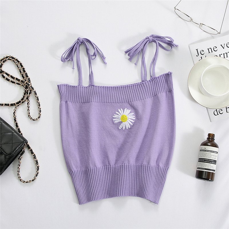 Women's Camisole Summer Knitted Embroidery Slim Cropped Small Camisole purple_free size