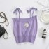 Women s Camisole Summer Knitted Embroidery Slim Cropped Small Camisole purple free size