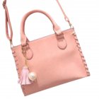 Women's Casual Handbag Solid Color PU Weave Edge Shoulder Bag with Tassel Pearl Pendant Ladies Tote Bag