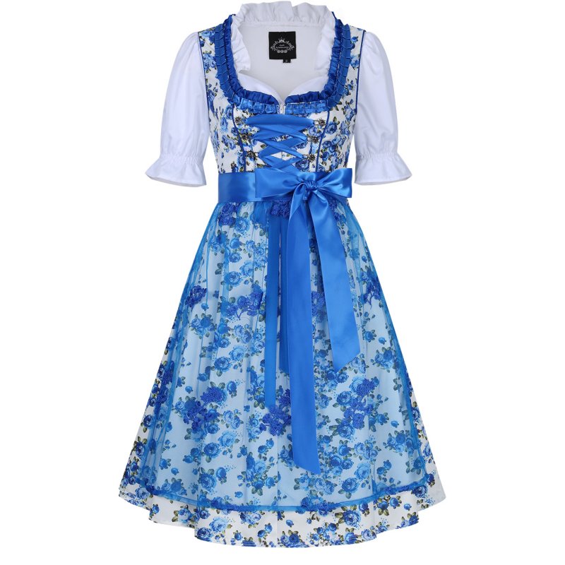 Women's Classic Dirndl Sexy Lace Apron Floral Dress 3PCS Suit for Beer Festival