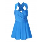 Women's Cross Back Shaping Body One-Piece Swim Dress Swimsuit Blue_XL