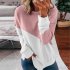 Women s Hoodie Autumn Casual Crew neck Contrast Stitching Loose Hooded Sweater Pink M