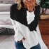 Women s Hoodie Autumn Casual Crew neck Contrast Stitching Loose Hooded Sweater black S