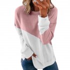 Women s Hoodie Autumn Casual Crew neck Contrast Stitching Loose Hooded Sweater Pink 2XL