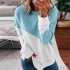 Women s Hoodie Autumn Casual Crew neck Contrast Stitching Loose Hooded Sweater blue 2XL
