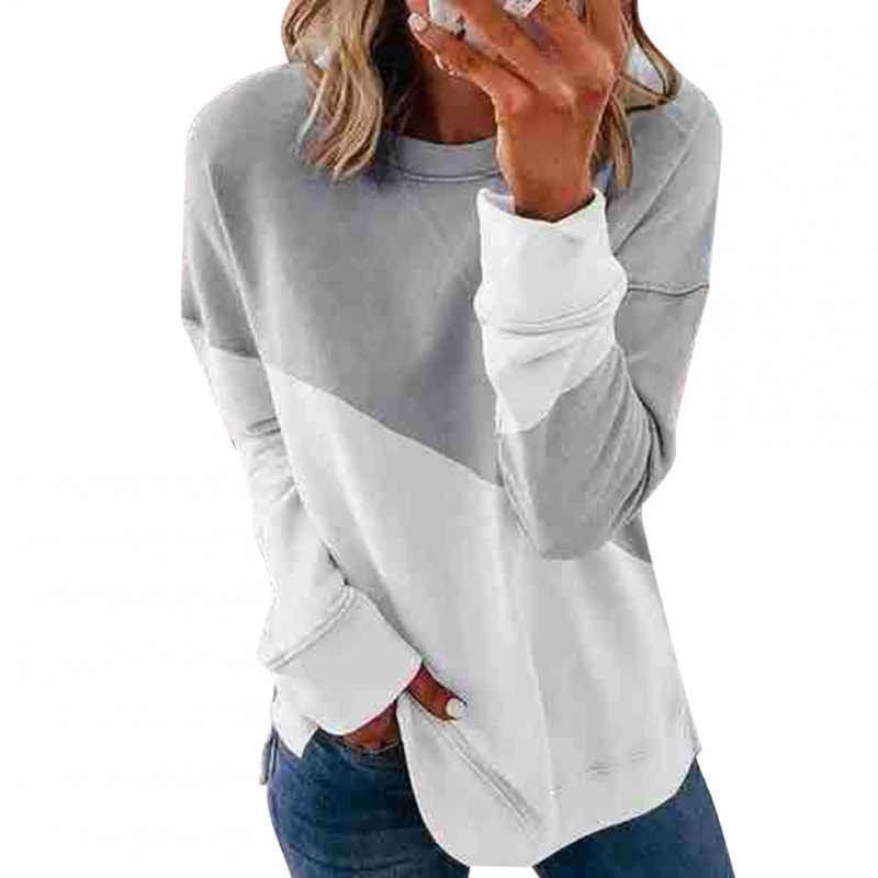 Women's Hoodie Autumn Casual Crew-neck Contrast Stitching Loose Hooded Sweater Contrast_S