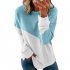 Women s Hoodie Autumn Casual Crew neck Contrast Stitching Loose Hooded Sweater blue 2XL