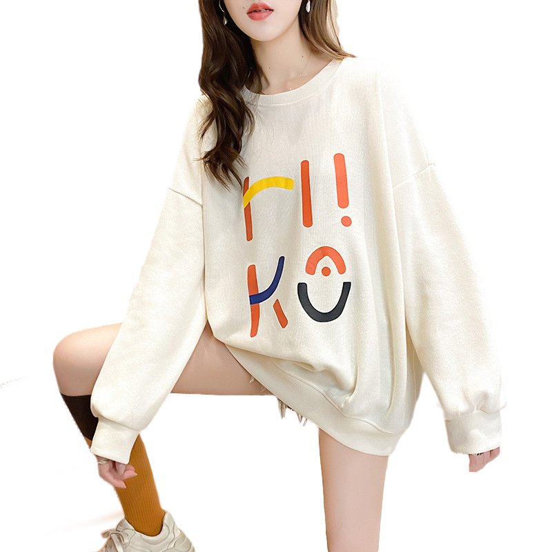 Women's Hoodie Spring and Autumn Thin Loose Pullover Long-sleeve  Hooded Sweater Apricot _L