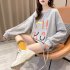 Women s Hoodie Spring and Autumn Thin Loose Pullover Long sleeve  Hooded Sweater Gray  L