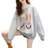 Women s Hoodie Spring and Autumn Thin Loose Pullover Long sleeve  Hooded Sweater Gray  L