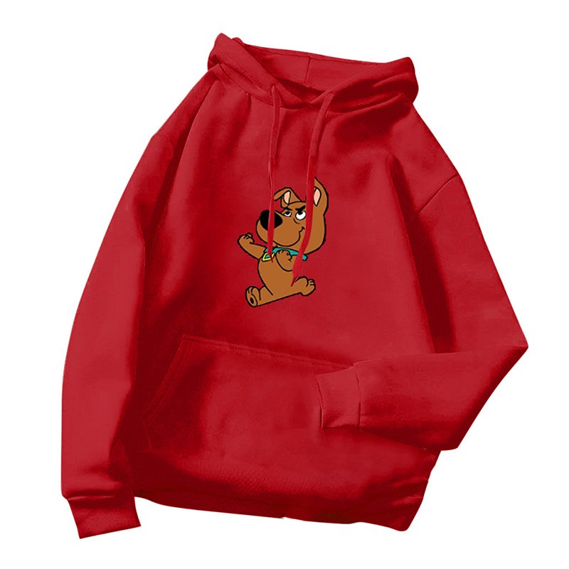Women's Hoodie Winter Loose Long-sleeve Cartoon Printing Velvet Thicken Hooded Sweater red_3XL