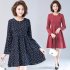 Women s Leisure Dress Autumn Loose Round Neck Long sleeved Printing Mid length Dress black L