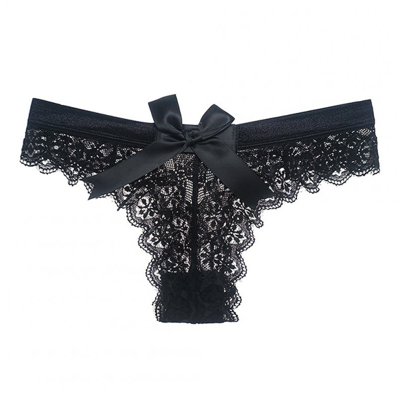 Women's Lingerie G-string Lace Sexy Thong Sheer Panties Style Transparent Panties black_M