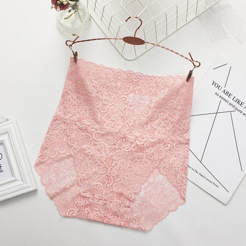 Women's Lingerie Sexy Lace Mesh Floral Seamless Plus Size High Waist Underpants Pink_XL