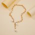 Women s Necklace All match Adjustable Pearl Brooch Style Pendant Necklace Golden